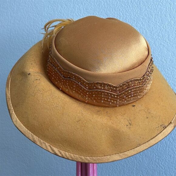 Mikano Vintage Wool Felt Hat Brown Feather Detail Unisex Size 6 7/8 - Picture 4 of 8